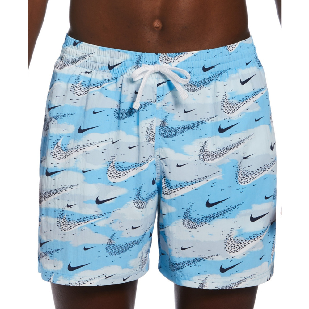 Nike Men Flock Logo Print 5" Swim Trunks Aquarius Blue Size XXL